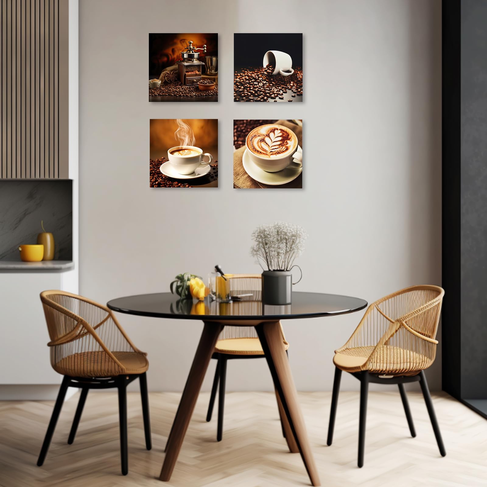 ZXHYWYM Kitchen Wall Decor 4 Pieces Coffee Bean Latte Canvas